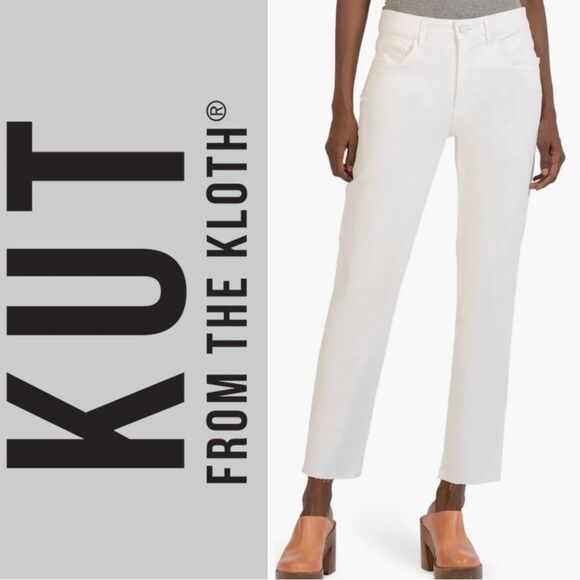 KUT From The Kloth Mom Jeans 8 Rachel High Rise Fab Ab  Raw Hem White - Picture 2 of 14